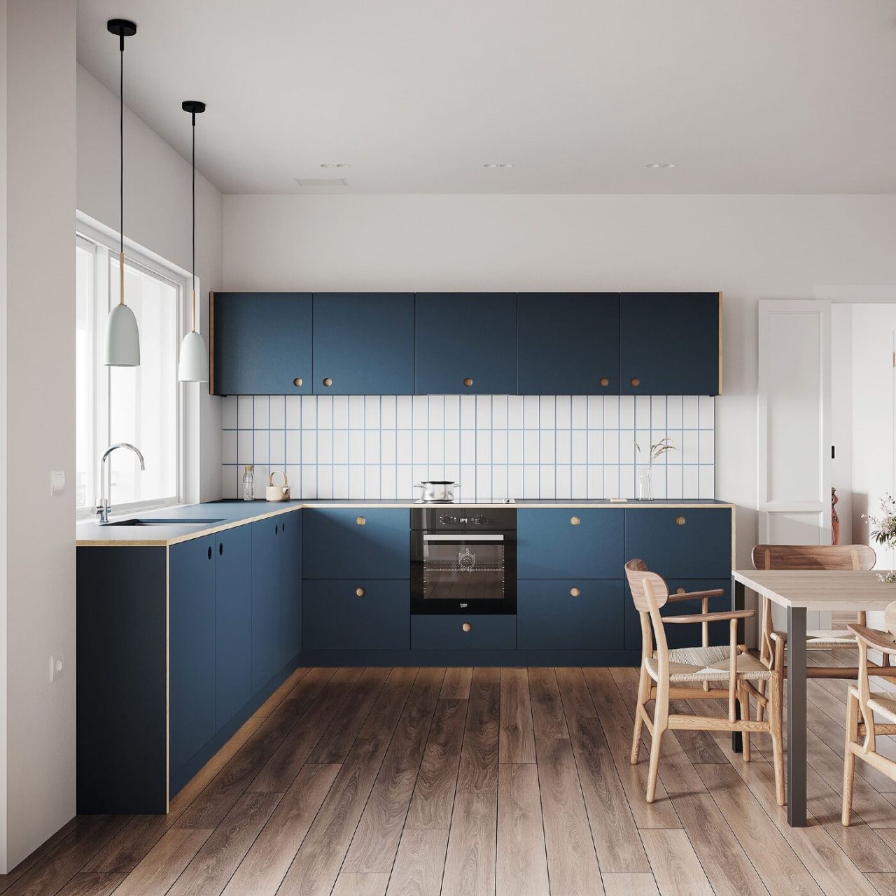 Кухня в скандинавському стилі, мінімалістична Tasty, фасад Linoleum